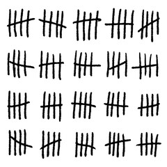 Doodle sketch style of Hand drawn Count bar cartoon vector illustration. Count the days counted in slashes on the walls of a prison or deserted island .