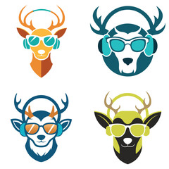 Naklejka premium animal head icon set logo vector art illustration 