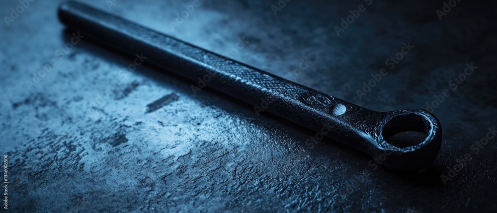 Poster a single wrench sitting on a flat surface