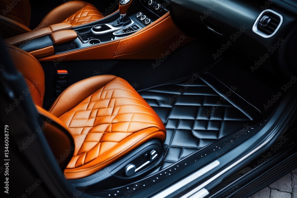 Poster Close-up view of a car's leather seats with stitching and texture visible