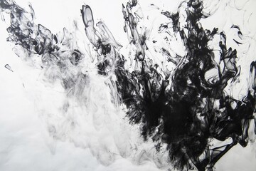 Elegant black smoke swirls create dynamic abstract patterns on a white background