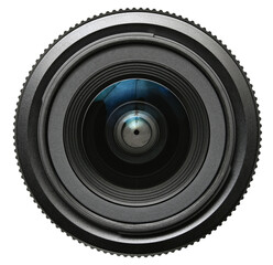 Front view of optical camera lens isolated on a transparent background. PNG.