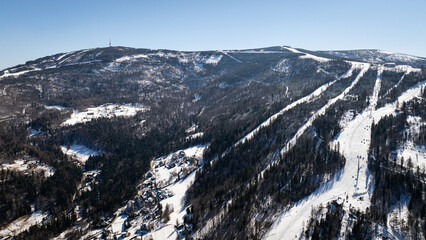 Panorama of the ski slopes in Szczyrk - Beautiful weather and good conditions for skiing in March 2025 - Szczyrk Mountain Resort