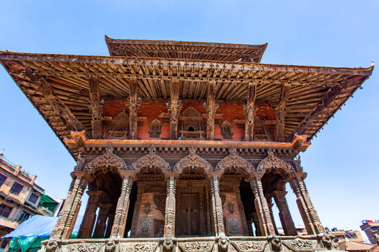 Scenery of Patan Durbar Square at Kathmandu, Nepal.  Kathmandu ancient temples and shrines Patan Durbar Square panorama Nepal