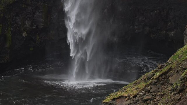 Mulafossur waterfall: Scenic Nordic Waterfall Pouring Over Dark Volcanic Rocks, Faroe Islands