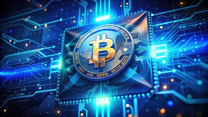 Bitcoin Blockchain Banner: Blue Crypto Currency Digital Encryption & Exchange