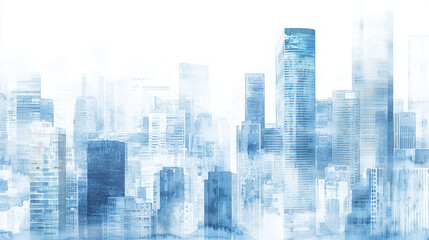 未来都市の幻想的な水彩アート