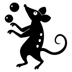 A mouse trying to juggle cheese silhouette vector illustration