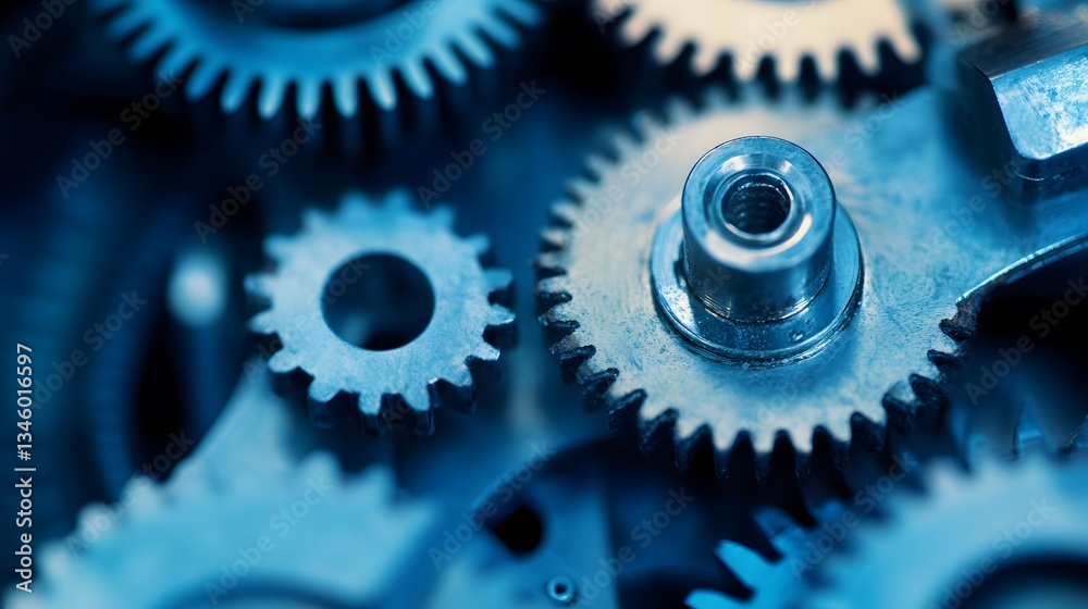 Aufkleber close-up of interlocking metal gears rotating smoothly in a complex mechanism