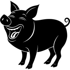 A pig laughing uncontrollably silhouette vector illustration
