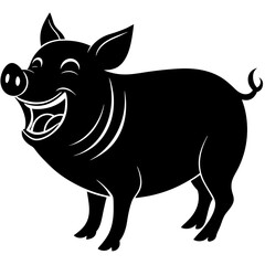 A pig laughing uncontrollably silhouette vector illustration