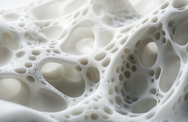 3D-Printed Biomaterial with Porous Structure and Complex Mesh Design in Pure White Tone