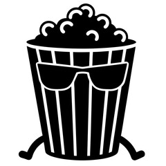 A popcorn bucket wearing 3d glasses silhouette vector illustration