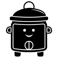 A rice cooker with a tiny chef hat silhouette vector illustration