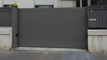 modern grey gate large sliding metal dark gray slide high aluminum portal of suburb home