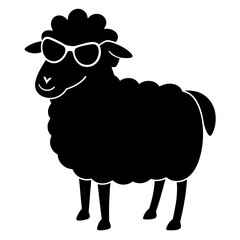 A sheep with sunglasses and a cool pose silhouette vector illustration 