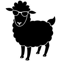 A sheep with sunglasses and a cool pose silhouette vector illustration 