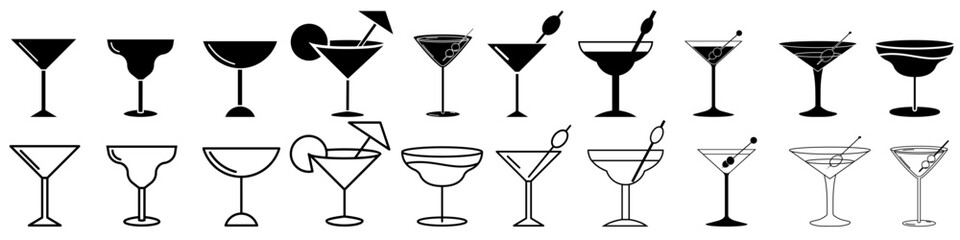 Martini icon vector set. Espresso martini illustration sign collection. Martini glasses symbol or logo.