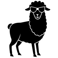 A sheep with sunglasses and a cool pose silhouette vector illustration 