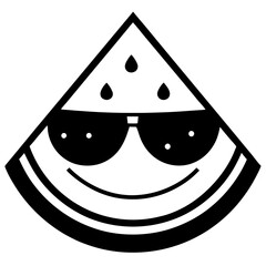 A smiling watermelon slice with sunglasses silhouette vector illustration 