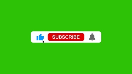 Animated YouTube Subscribe Button for Video Overlay. Like Subscribe Bell Notification Button, subscribe to channel. Green Screen