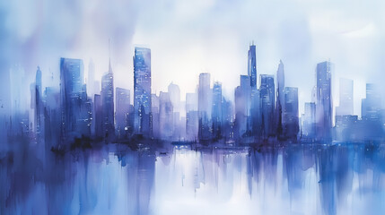 未来都市の幻想的な水彩アート