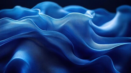 Fototapeta premium Elegant Blue Silk Fabric Draped Soft Waves Texture