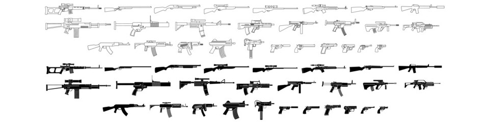 Weapon icon vector set. Gun illustration sign collection. Machine gun symbol. Pistol logo.