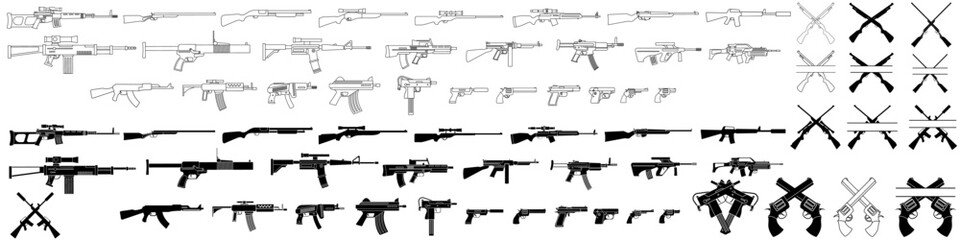 Weapon icon vector set. Gun illustration sign collection. Machine gun symbol. Pistol logo.