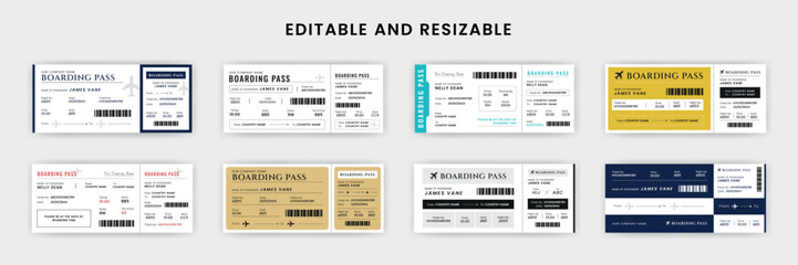 Boarding Pass Invitation For Airplane and Boat, Bundle of Airline Boarding Pass Design Template. Minimalist Flight Ticket and Wedding Invitation.