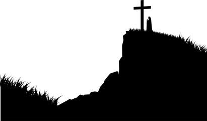 Obraz premium Good Friday Cross on Hill - Christian Crucifixion Silhouette Vector