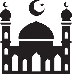 islamic Mosque Silhouette - Ramadan Kareem Crescent Moon Vector