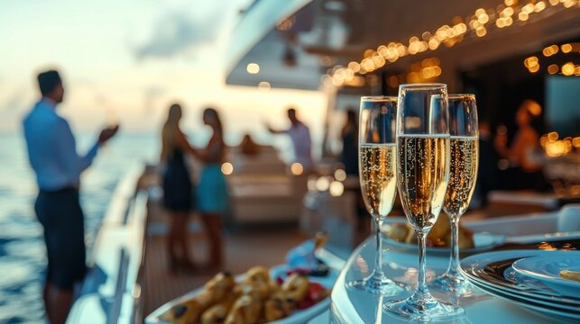Luxury Yacht Party at Sunset: Golden Hour Celebration