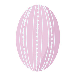 A soft pink Easter egg with white vertical lines and dotted patterns. Its simple yet elegant design creates a cheerful and sweet vibe, ideal for festive graphics and decorative projects.