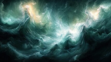 Obraz premium Abstract Ocean Waves Dark Green Teal Fantasy Art