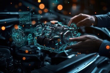 Transforming automotive repair with augmented reality hands-on experience in a garage environment visualizing engine diagnostics and maintenance solutions