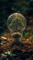 Tree Growing in Light Bulb – Sustainable Energy & Eco Innovation Concept with Green Nature Inside Glass