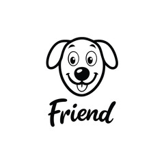 Playful Dog Face Vector with “Friend” Script Text – Cute Pet Clipart & Logo