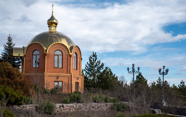 christian church in a green forest in Ukraine