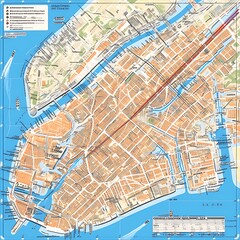 Obraz premium Detailed map of a city's canals and streets.