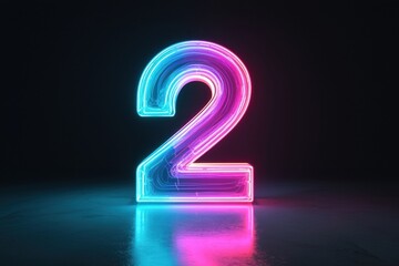 Vibrant blue to purple neon number 2 on black background