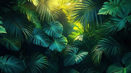 Lush Tropical Rainforest Green Leaf Background