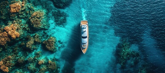 Solitary yacht adrift in crystalclear turquoise waters
