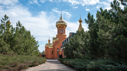 christian church in a green forest in Ukraine