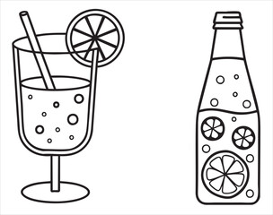 Refreshing drink in a glass with a slice of lemon and a bottle beside it.