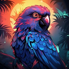 Obraz premium Modern Flat Art of a Dark and Purple Tropical Parrot