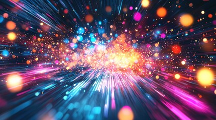 Fototapeta premium Abstract Colorful Light Burst: A vibrant explosion of color and energy, radiating outwards with dynamic streaks and sparkling particles.