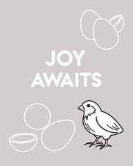 Springtime celebration drawing with bird and eggs outlined on a gray background. Perfect for Spring Invitations, Holiday Branding, and Creative Event Projects