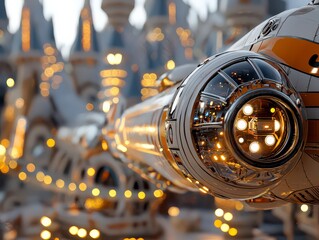 Explore the future of space travel with this stunning depiction of A fully AI-automated spaceport within a smart city, launching shuttles with wireless control Imagine a world where seamless AI