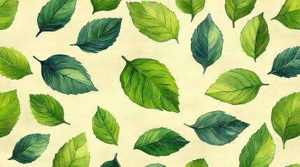 Fototapeta premium Watercolor Green Leaves Pattern Natural Background